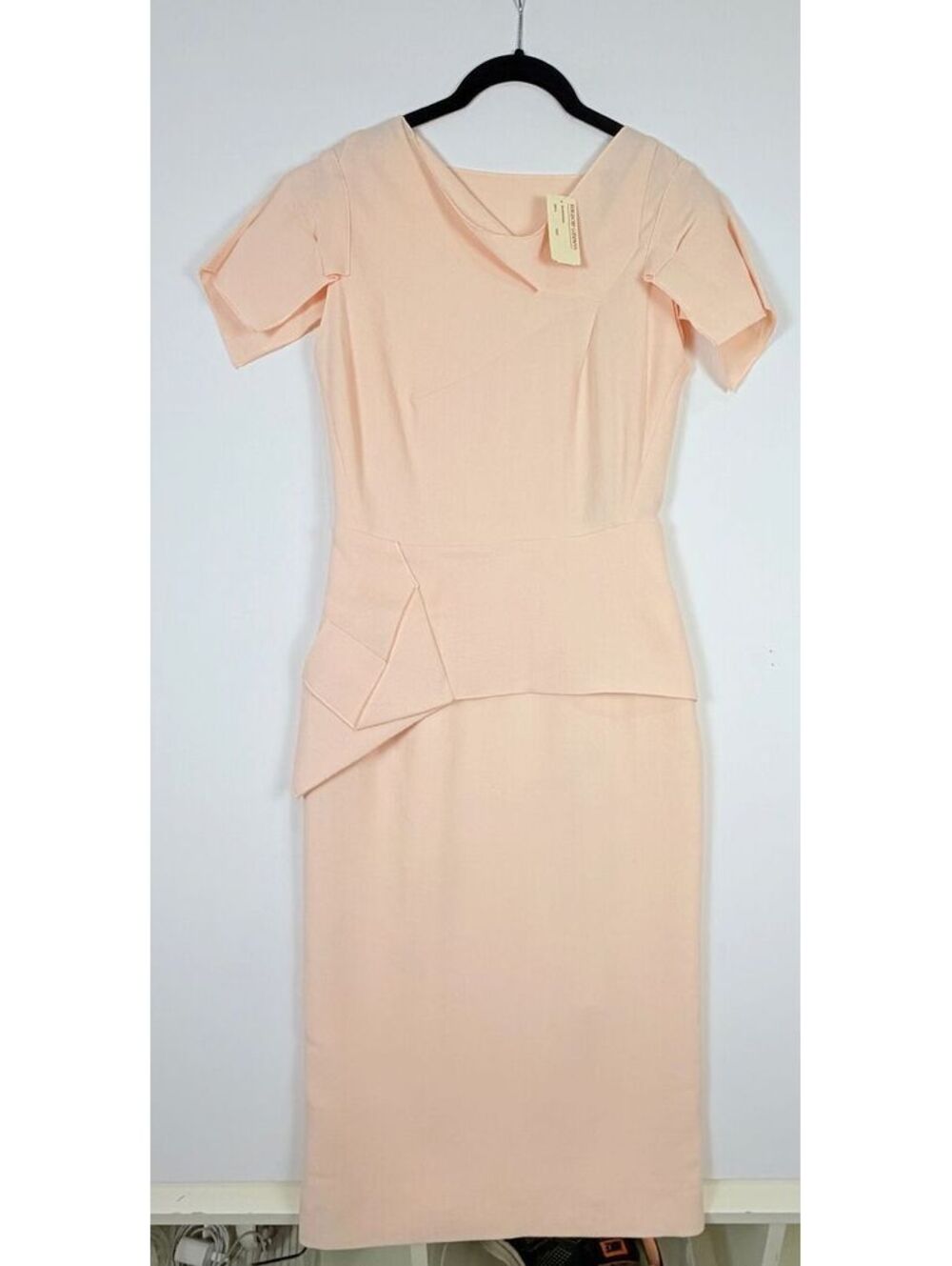 New! Roland Mouret Limited Edition Asymmetric Wool Crepe Midi Dress Peach Size 4